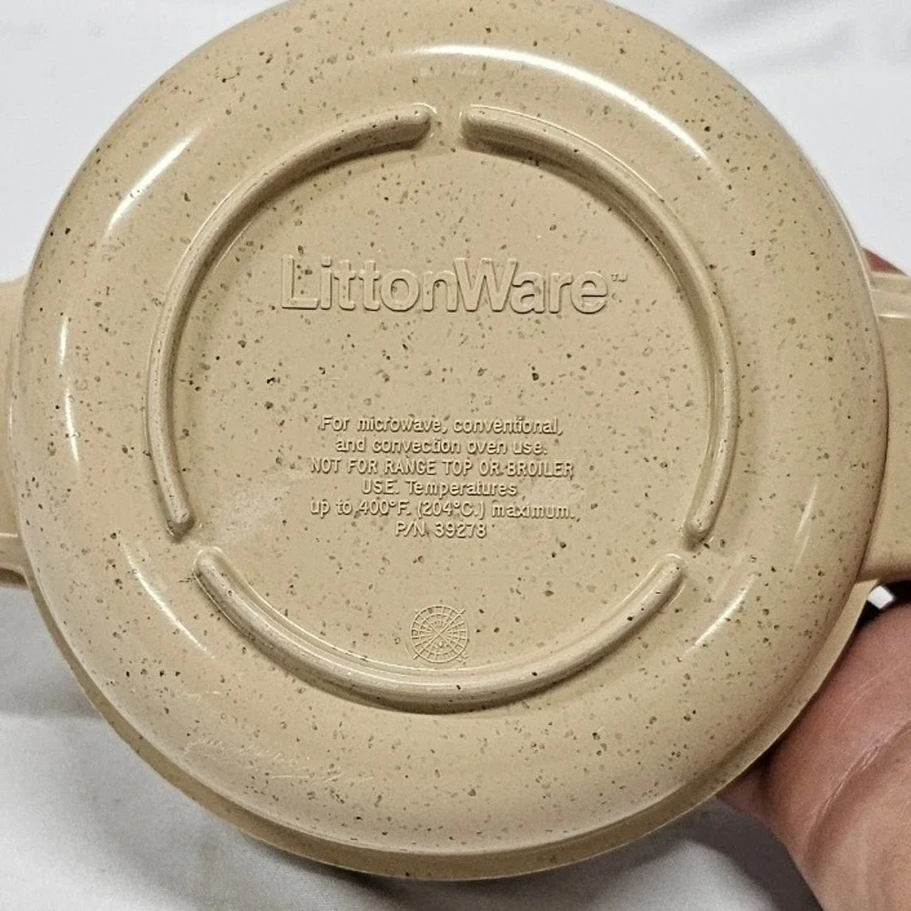 LittonWare Vintage Microwave Oven Simmer Pot with Lid Speckled Tan 39278 39277
